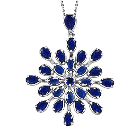 Masoala Sapphire Floral Pendant with Chain (Size - 20) in Platinum Overlay Sterling Silver 7.01 Ct, Silver Wt. 7.05 Gms.