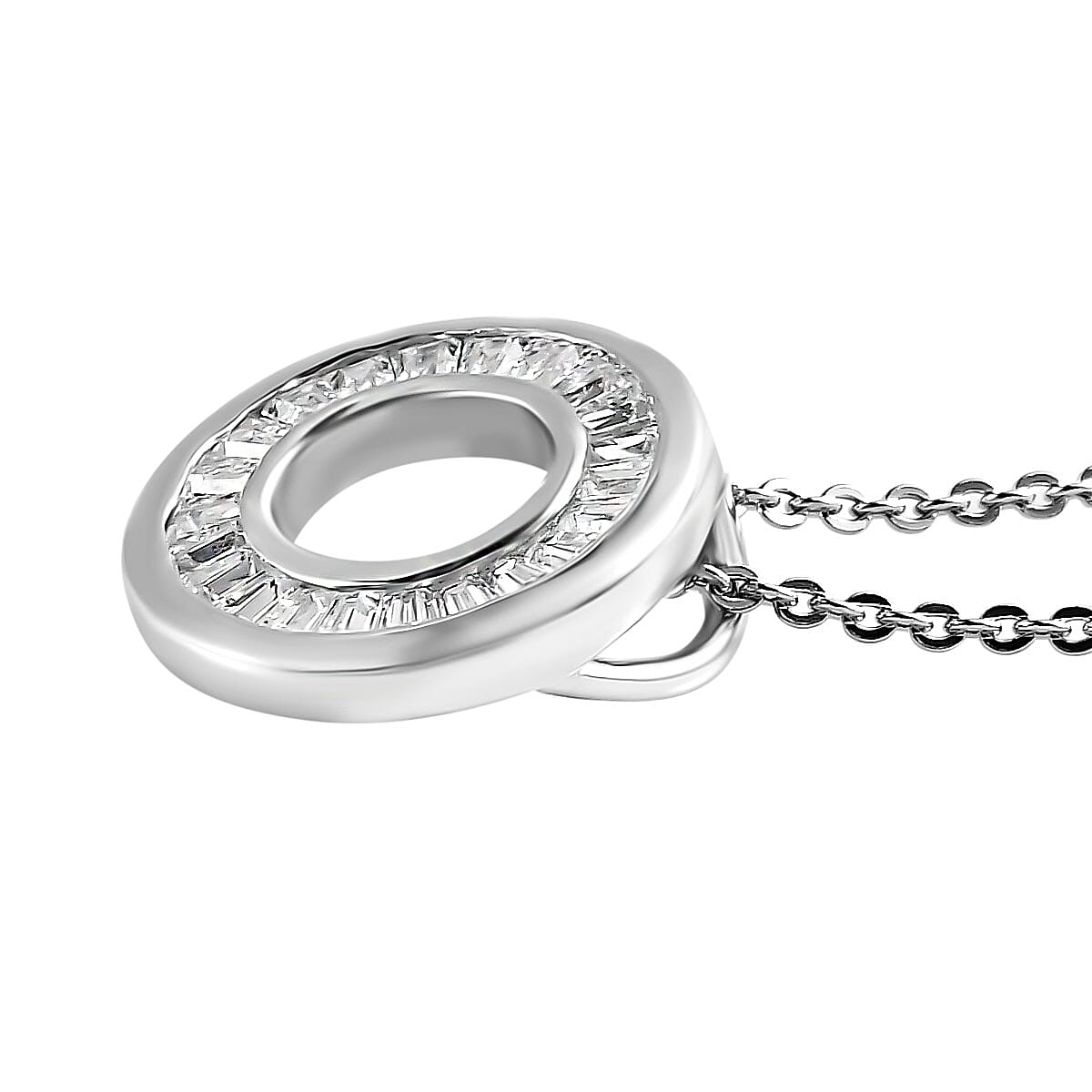 Moissanite Circle of Life Pendant with Chain (Size 20) in Platinum Overlay Sterling Silver