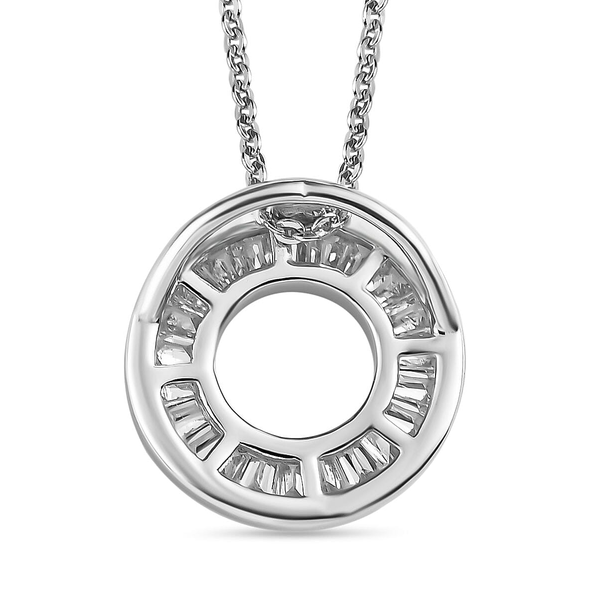 Moissanite Circle of Life Pendant with Chain (Size 20) in Platinum Overlay Sterling Silver