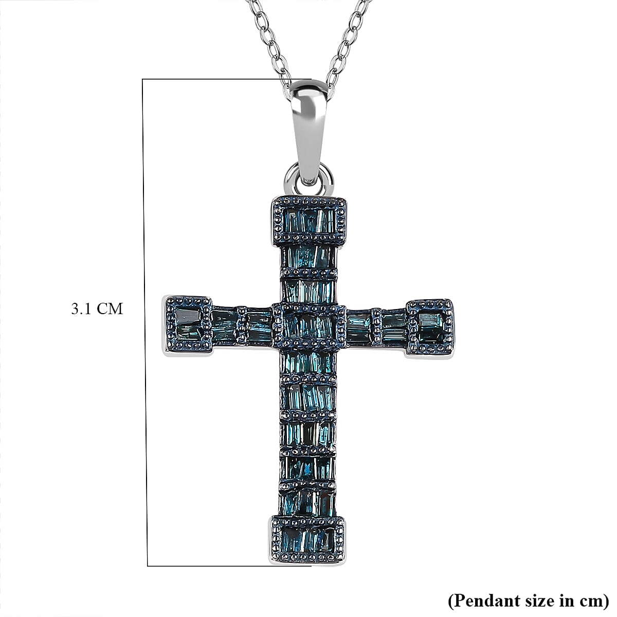 Blue Diamond Cross Pendant with Chain (Size 18) in Platinum Overlay Sterling Silver 0.50 Ct.