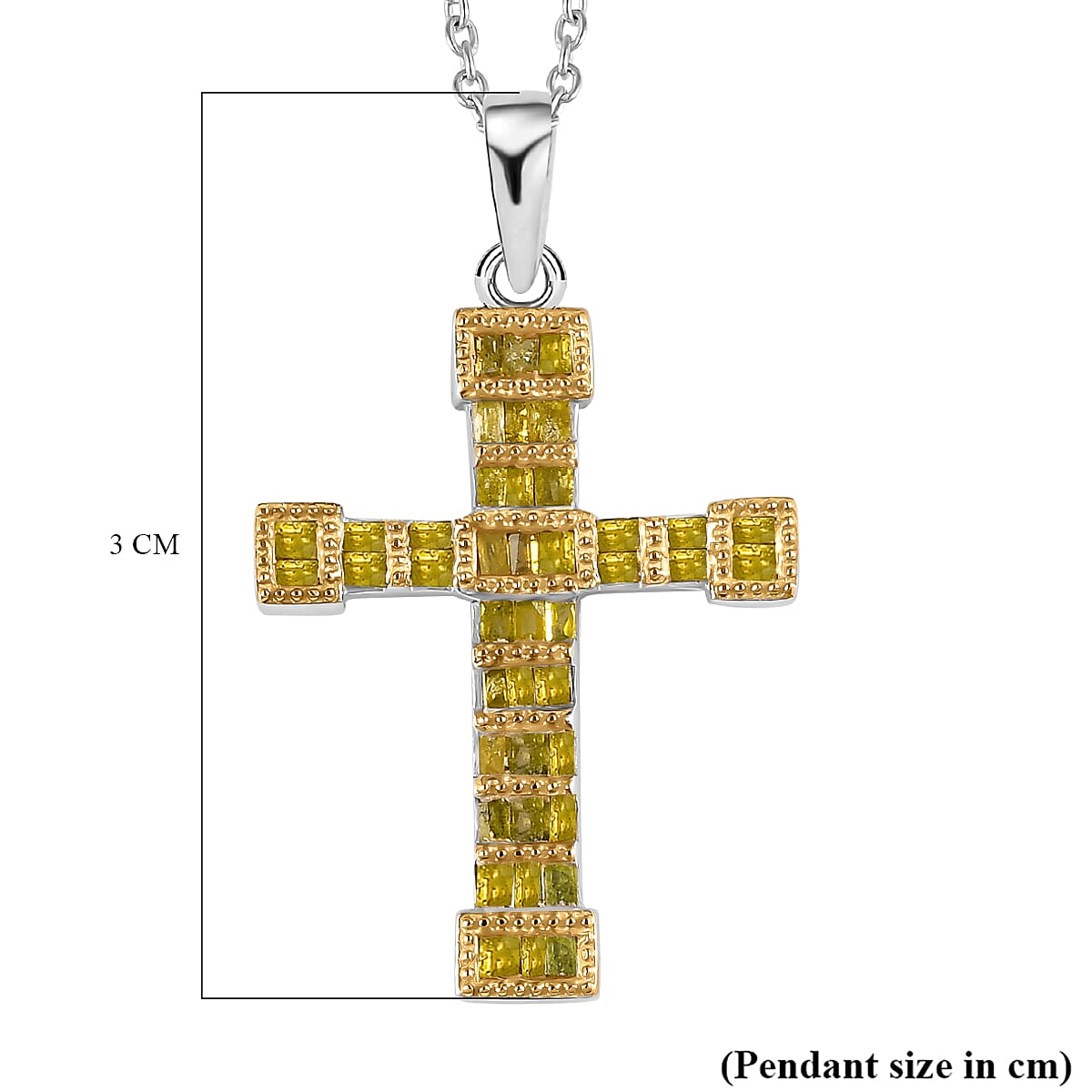 Yellow Diamond Cross Pendant with Chain (Size 18) in Platinum Overlay Sterling Silver 0.50 Ct.