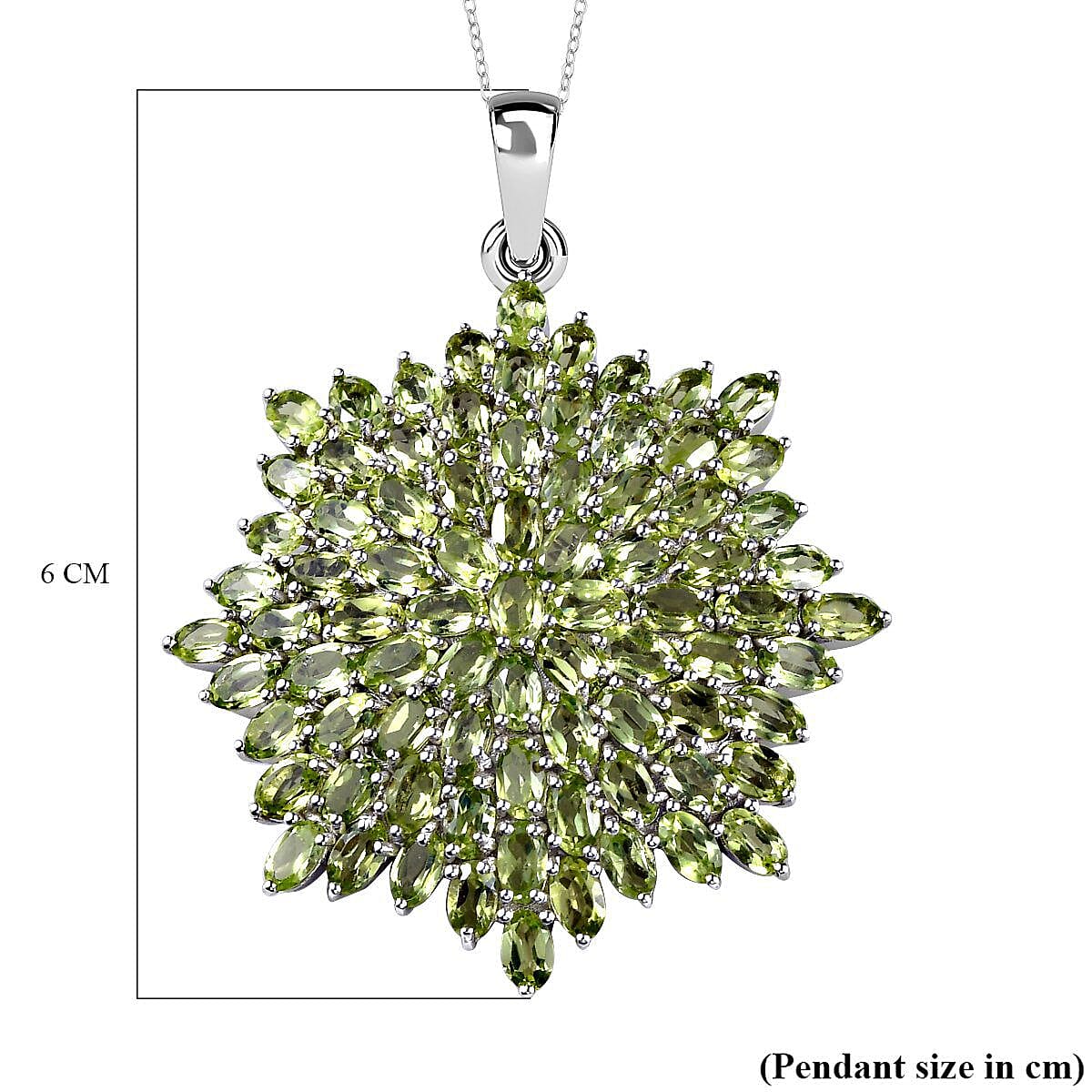 Hebei Peridot Cluster Pendant with Chain (Size - 20 ) in Platinum Overlay Sterling Silver 21.25 Ct, Silver Wt 14.00 Gms
