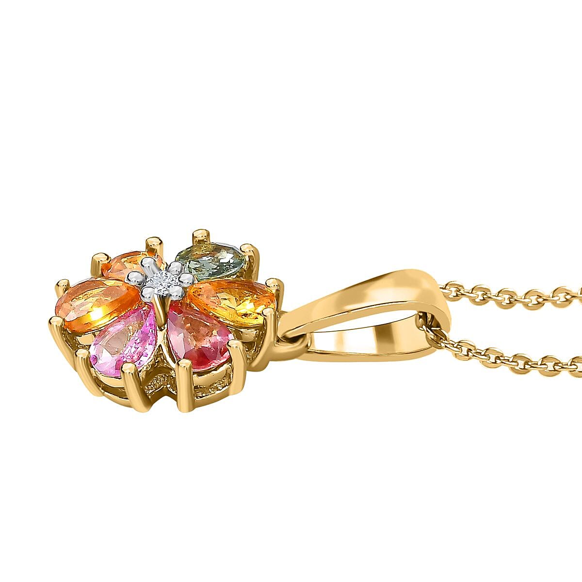 Rainbow Sapphire and Natural Zircon Pendant with Chain (Size 20) in 18K Vermeil Yellow Gold Plated Sterling Silver 1.03 Ct.