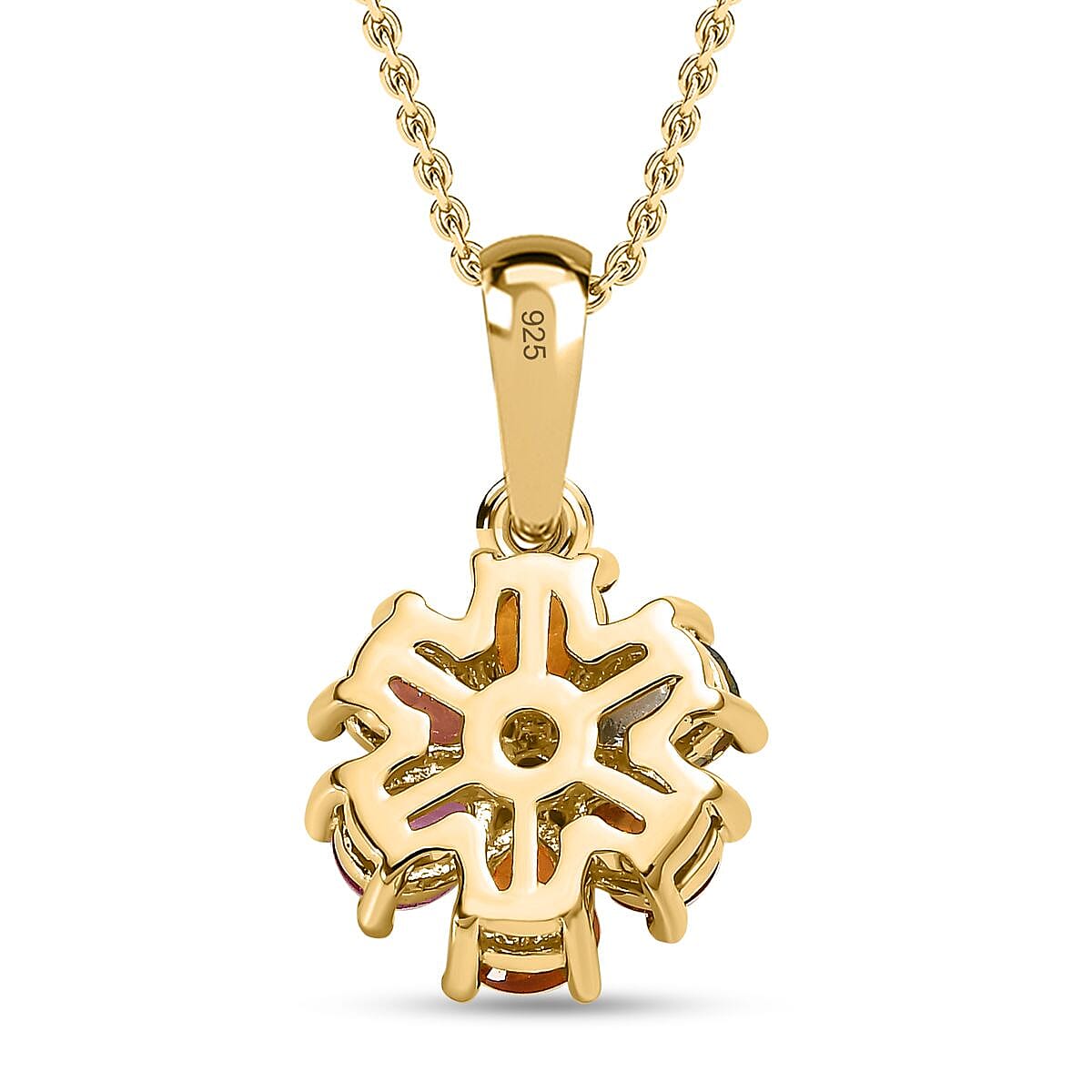 Rainbow Sapphire and Natural Zircon Pendant with Chain (Size 20) in 18K Vermeil Yellow Gold Plated Sterling Silver 1.03 Ct.