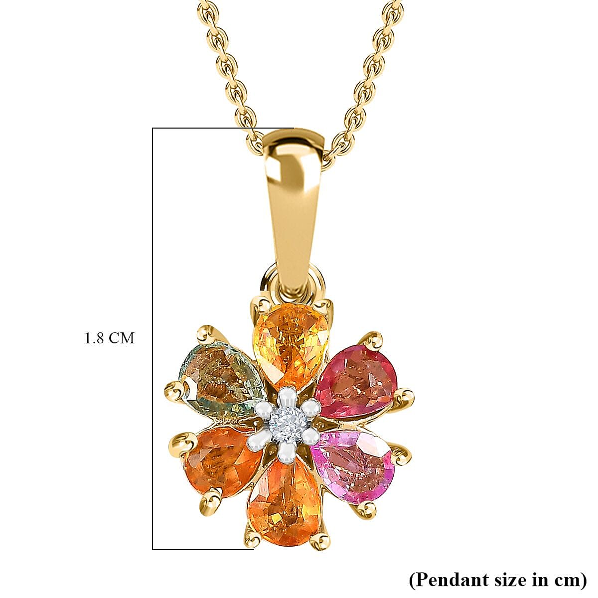 Rainbow Sapphire and Natural Zircon Pendant with Chain (Size 20) in 18K Vermeil Yellow Gold Plated Sterling Silver 1.03 Ct.