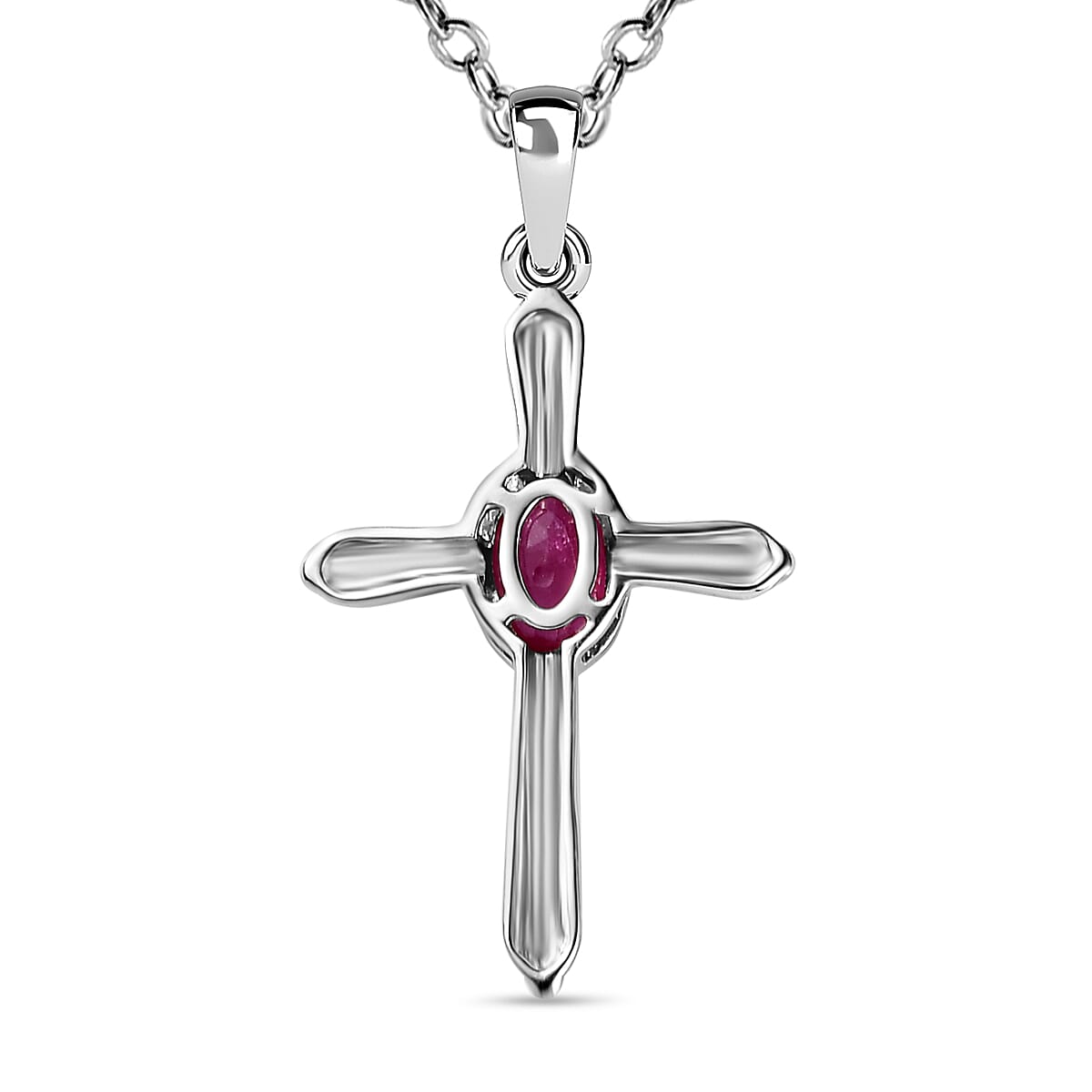 African Ruby (FF) Cross Pendant with Chain in Platinum Overlay Sterling Silver