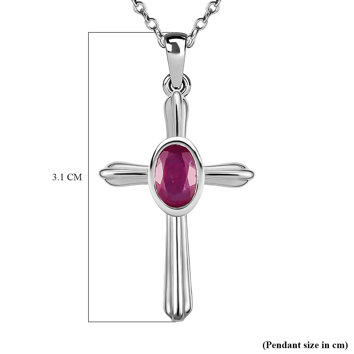 African Ruby (FF) Cross Pendant with Chain in Platinum Overlay Sterling Silver