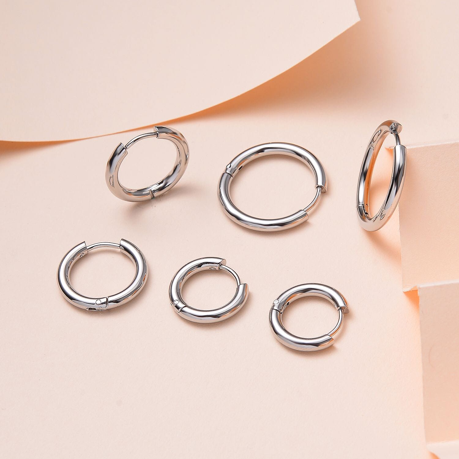Set of 3 - Stainless Steel Huggie Hoop Earrings