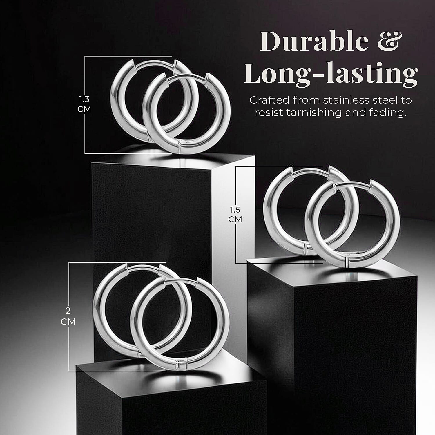 Set of 3 - Stainless Steel Huggie Hoop Earrings