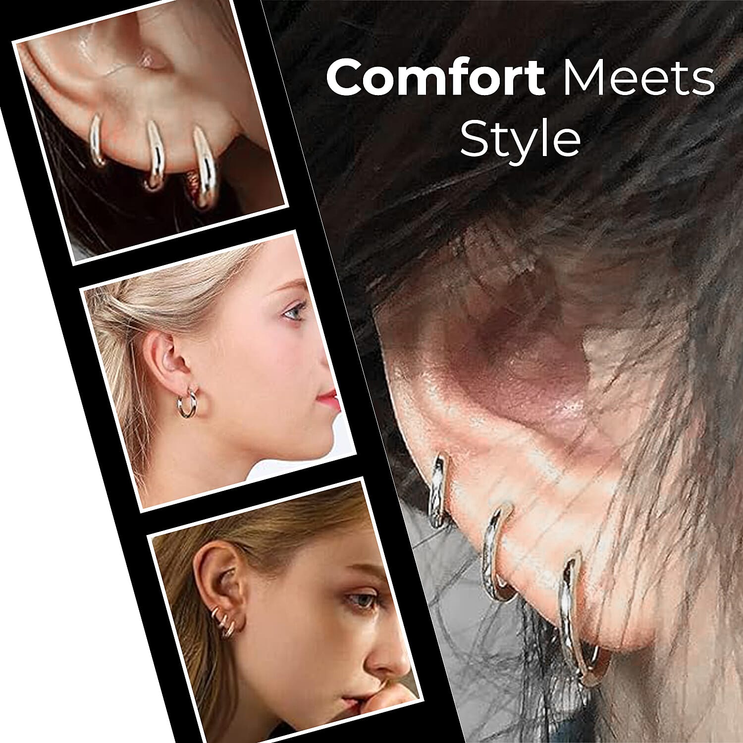 Set of 3 - Stainless Steel Huggie Hoop Earrings