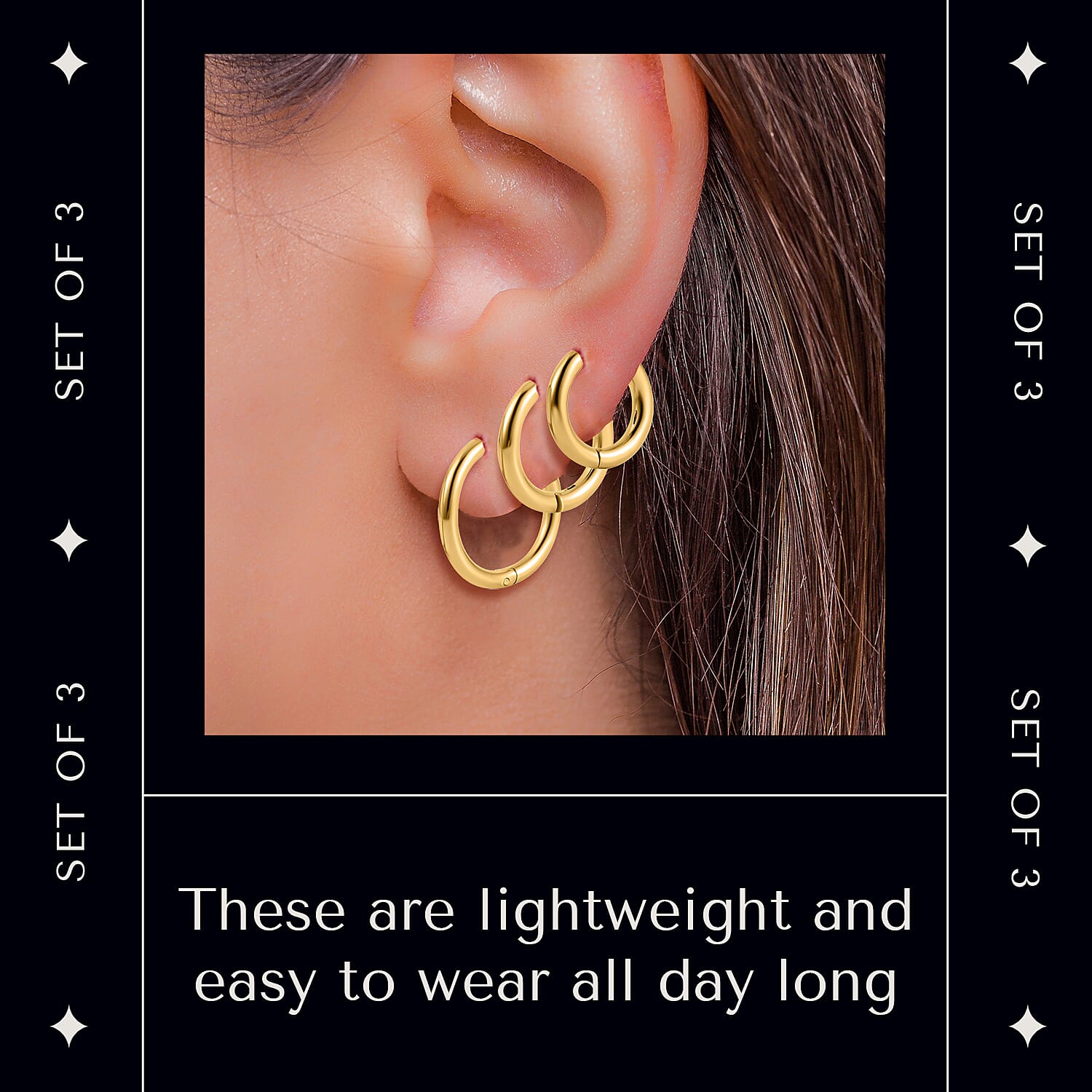 Set of 3 - Huggie Hoop Earrings - Small, Medium, Large Set of 3 - Huggie Hoop Earrings - Small, Medium, Large