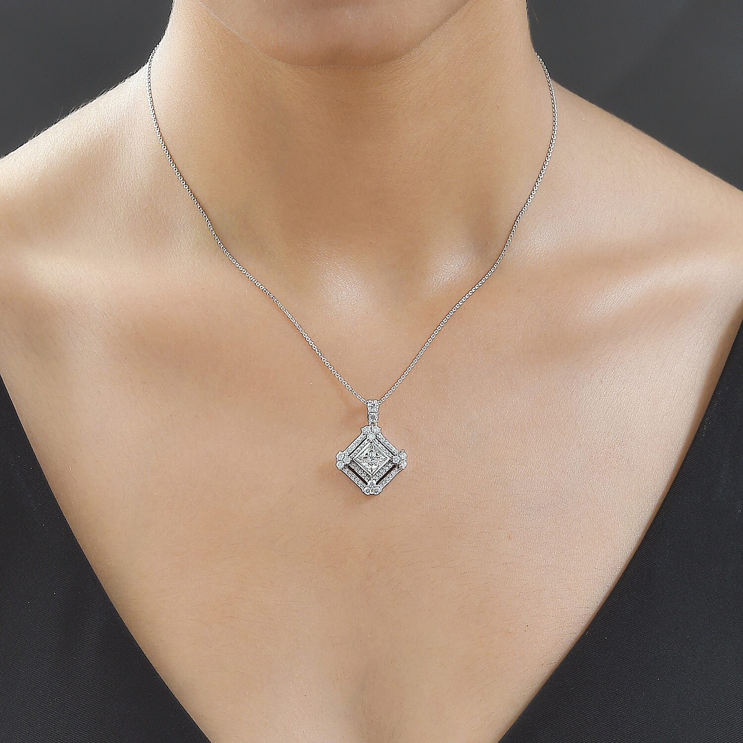 Moissanite Pendant with Chain (Size 20) Platinum Overlay Sterling Silver 1.95 Ct, Silver Wt 5.82 Gms