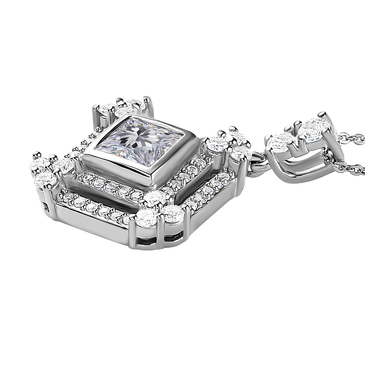 Moissanite Pendant with Chain (Size 20) Platinum Overlay Sterling Silver 1.95 Ct, Silver Wt 5.82 Gms