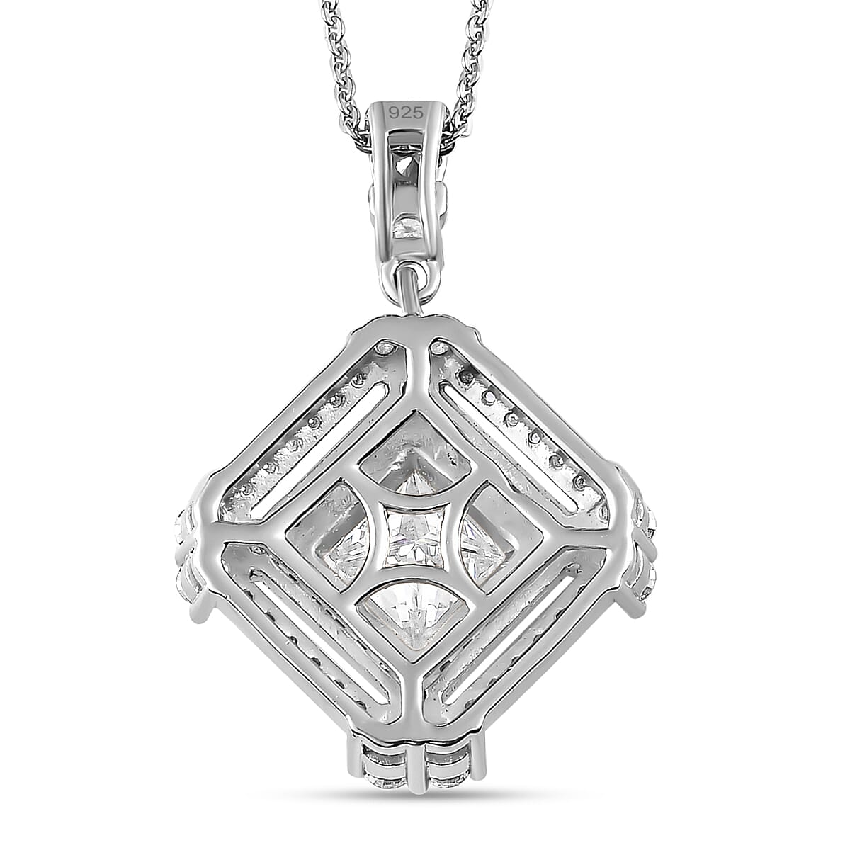 Moissanite Pendant with Chain (Size 20) Platinum Overlay Sterling Silver 1.95 Ct, Silver Wt 5.82 Gms