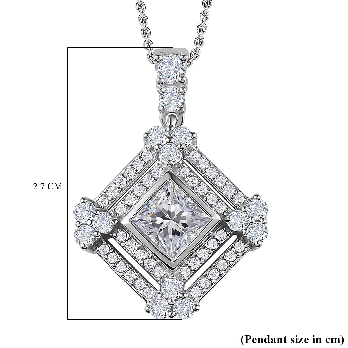 Moissanite Pendant with Chain (Size 20) Platinum Overlay Sterling Silver 1.95 Ct, Silver Wt 5.82 Gms