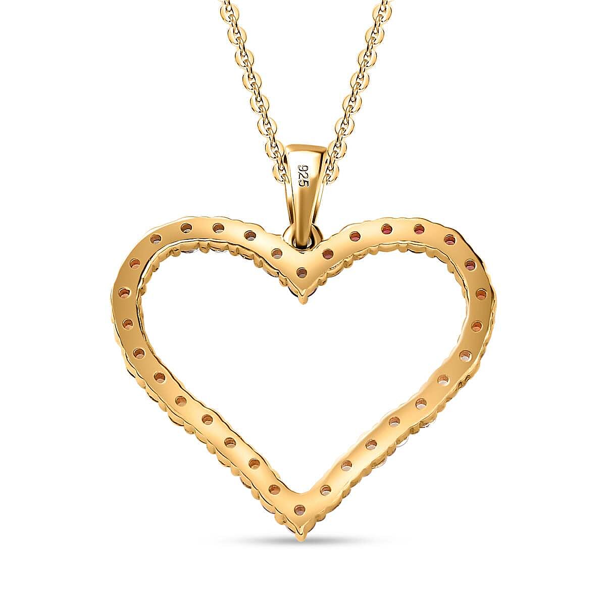 Multi Sapphire Heart Pendant with Chain (Size 20) in 18K Vermeil Yellow Gold Plated Sterling Silver 1.60 Ct