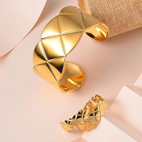 NY Close Out Deal- 2 Piece Designer Inspired Set - Cuff Bangle (Size 7.25) and Earrings