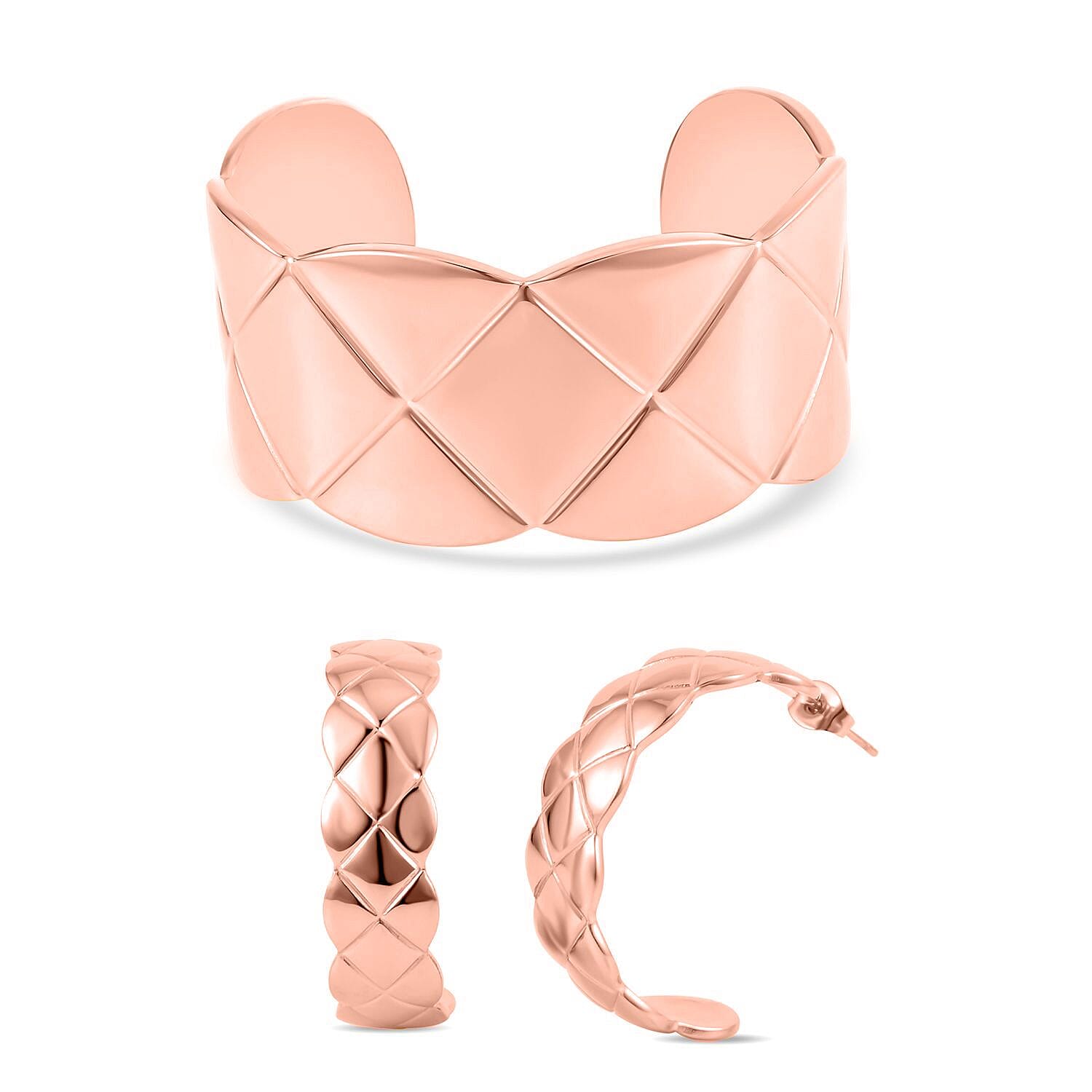 2 Piece Set - Cuff Bangle (Size 7.25) and Earrings in Rose Gold Tone