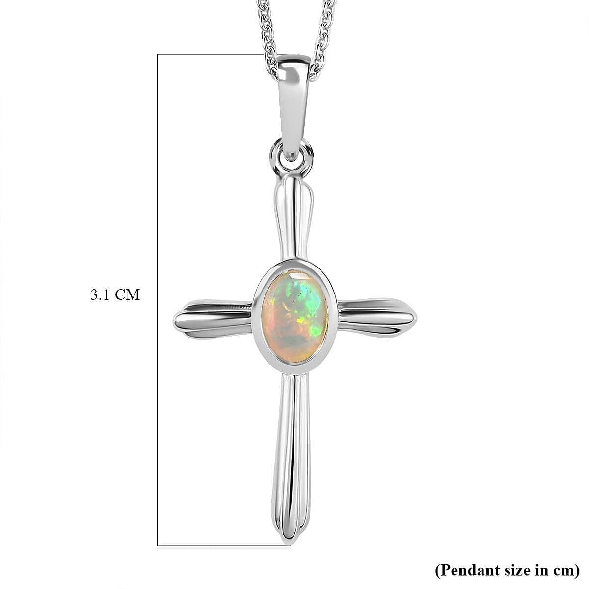 Ethiopian Opal Cross Pendant with Chain (Size 20) in Vermeil 18K Yellow Gold Plating Sterling Silver 0.500 Ct.