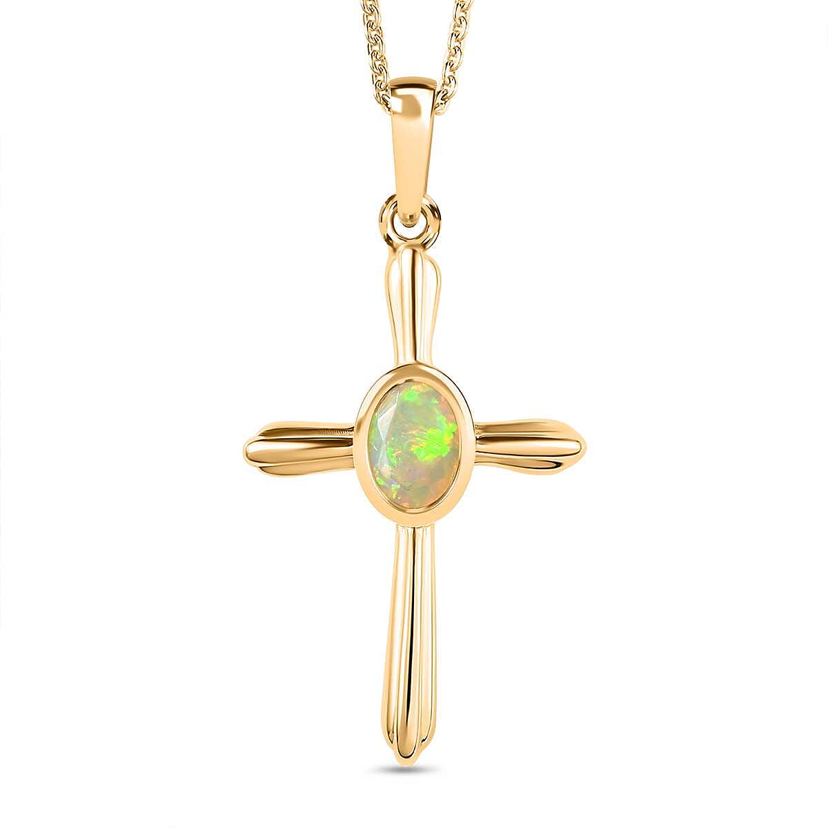 Ethiopian Opal Pendant with Chain (Size 20) in Vermeil YG Sterling Silver  0.500  Ct.