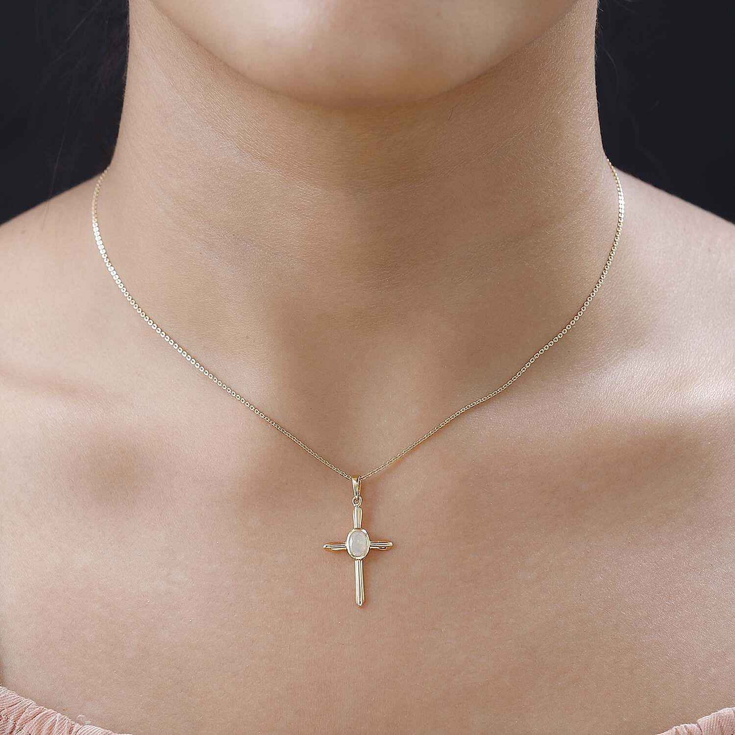 Ethiopian Opal Pendant with Chain (Size 20) in Vermeil YG Sterling Silver  0.500  Ct.