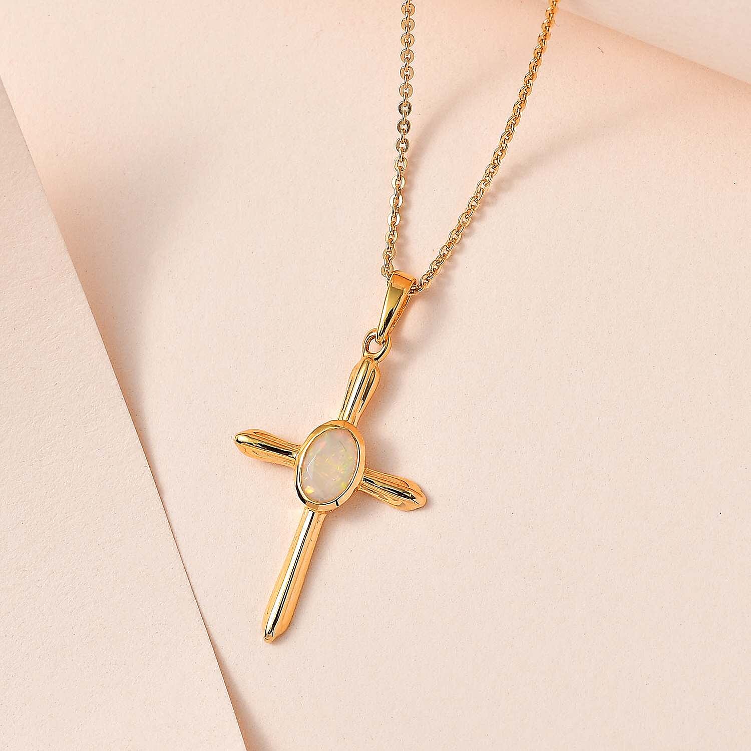 Ethiopian Opal Pendant with Chain (Size 20) in Vermeil YG Sterling Silver  0.500  Ct.