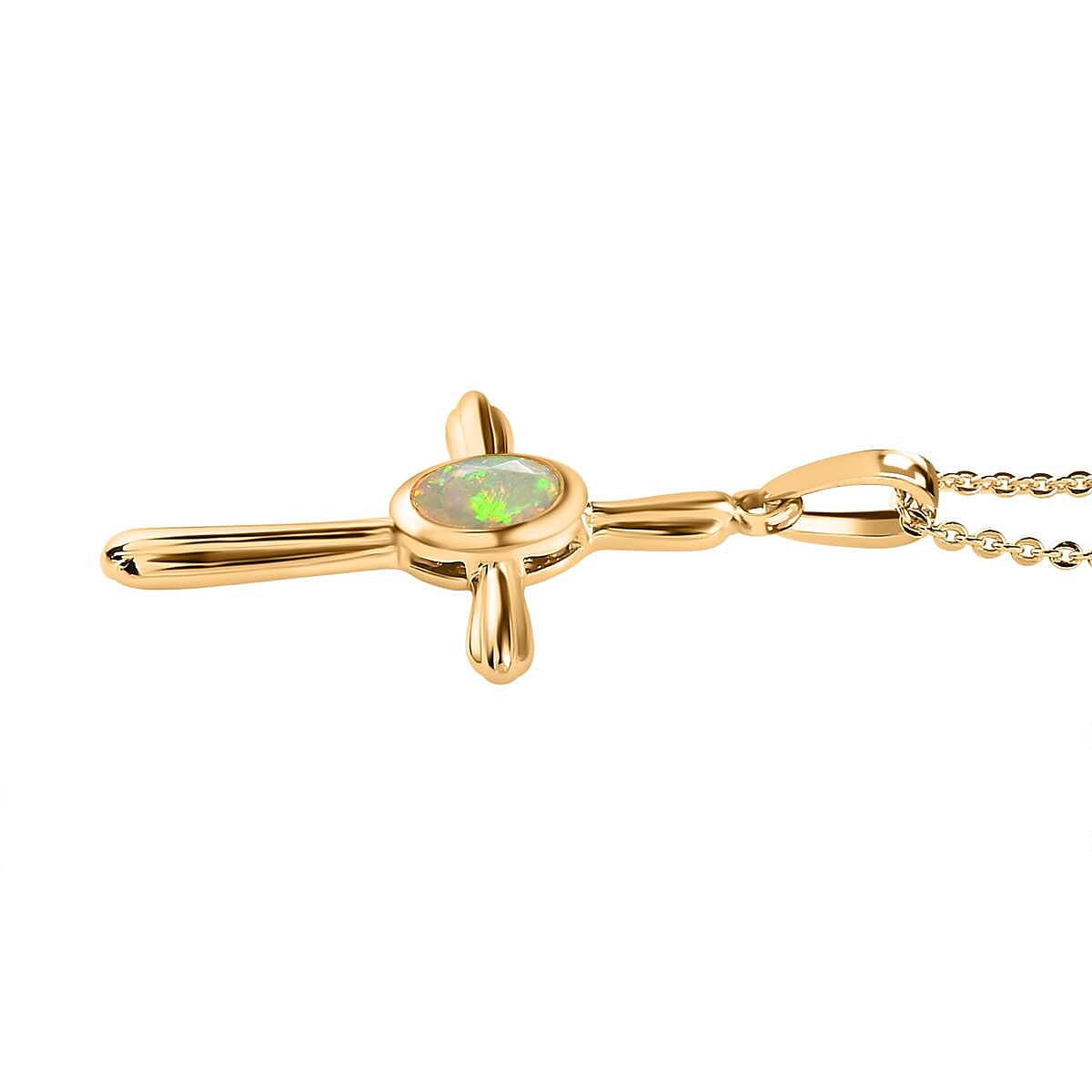 Ethiopian Opal Pendant with Chain (Size 20) in Vermeil YG Sterling Silver  0.500  Ct.