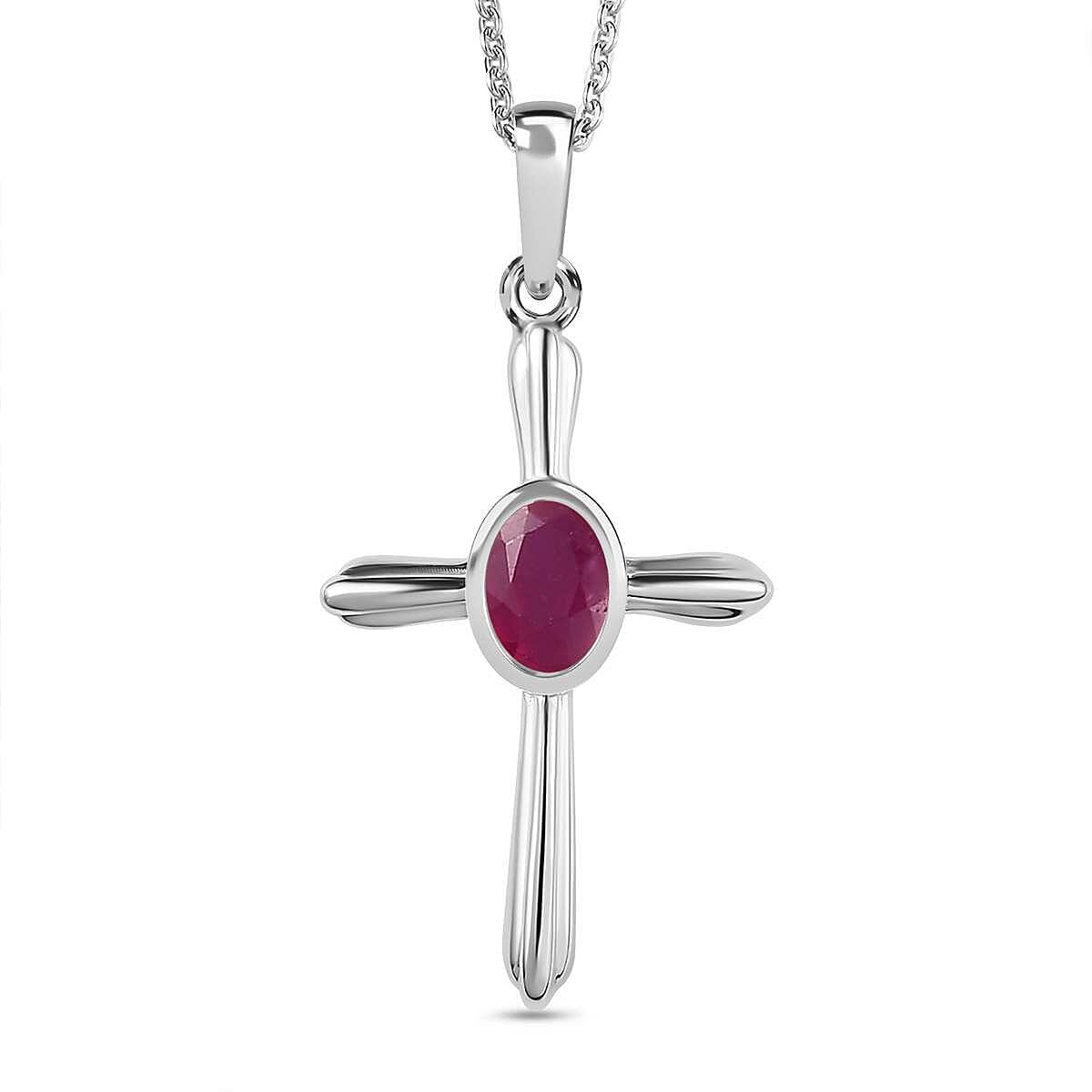 African Ruby Pendant with Chain (Size 20) in Platinum Overlay Sterling Silver  0.500  Ct.