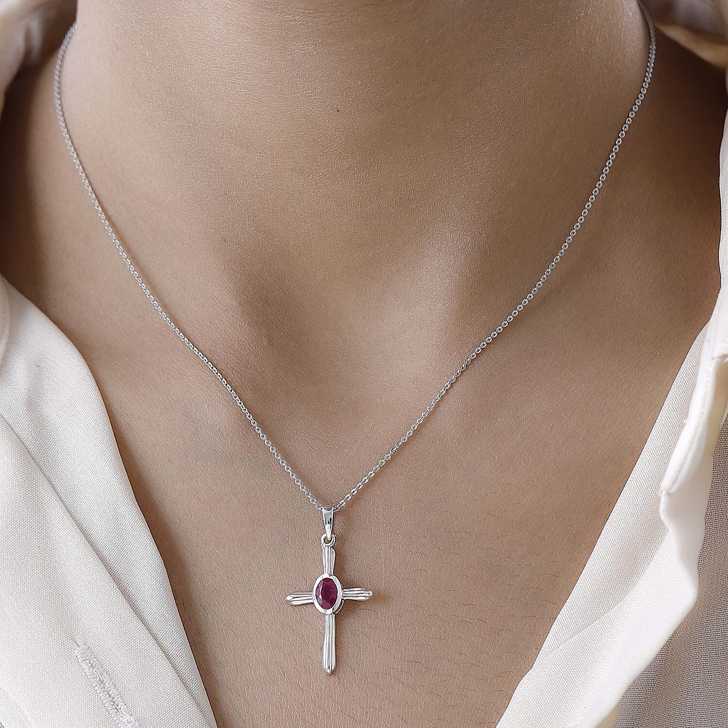 African Ruby Pendant with Chain (Size 20) in Platinum Overlay Sterling Silver  0.500  Ct.