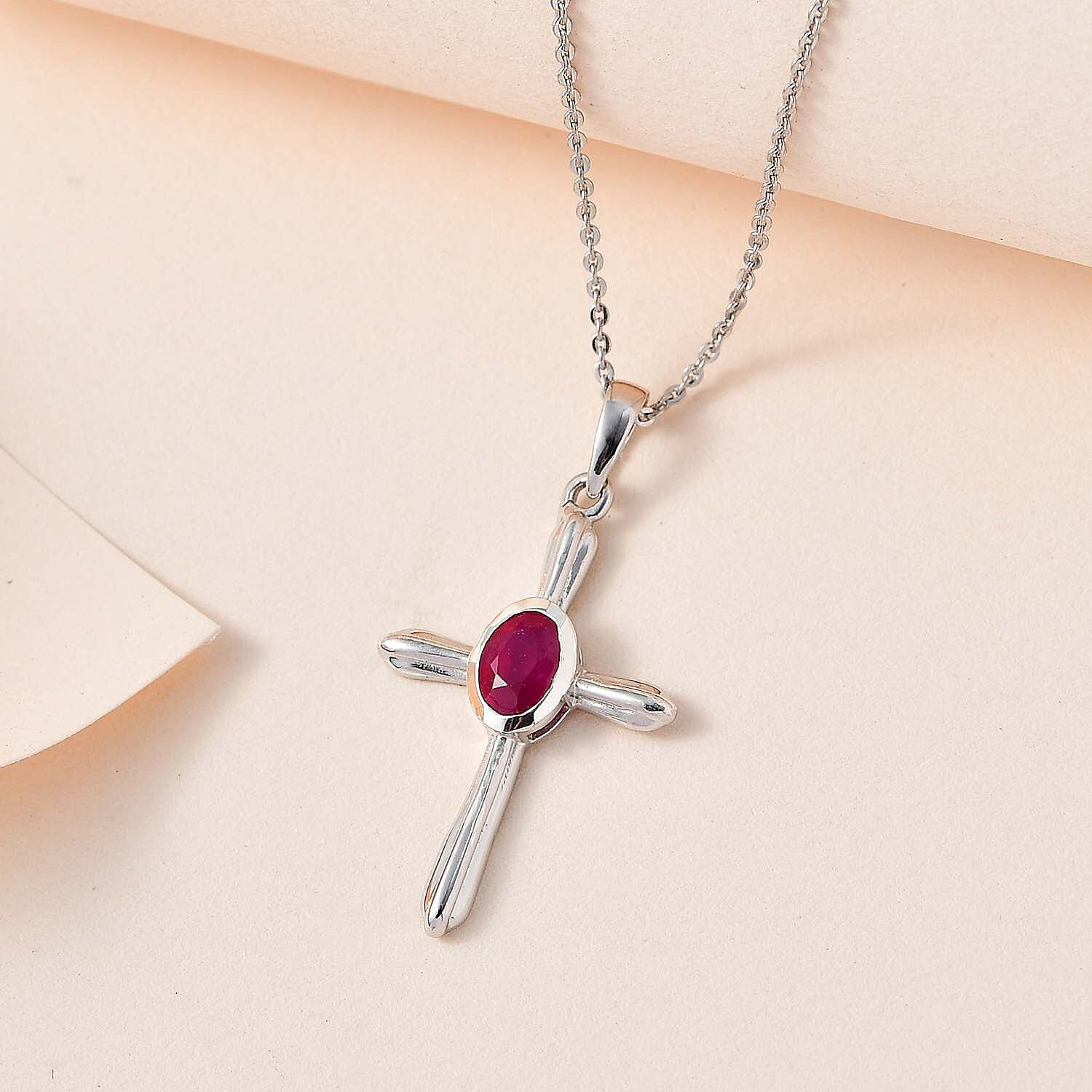 African Ruby Pendant with Chain (Size 20) in Platinum Overlay Sterling Silver  0.500  Ct.