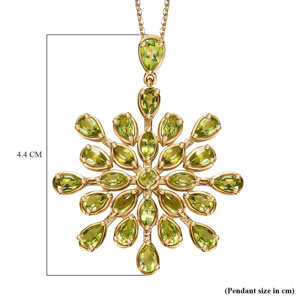 Hebei Peridot Floral Pendant with Chain in Vermeil Yellow Gold Plated Sterling Silver 5.74 Ct, Silver Wt 8.79 Gms.