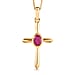 African Ruby Cross Pendant with Chain (Size 20) in Vermeil 18K Yellow Gold Plating Sterling Silver 0.500 Ct.