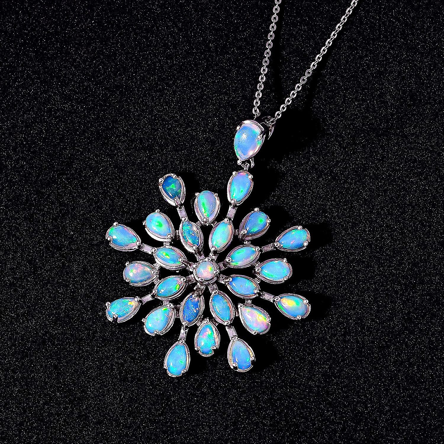 Ethiopian Welo Opal Pendant with Chain in Platinum Overlay Sterling Silver 3.92 Ct, Silver Wt 7.86 GM
