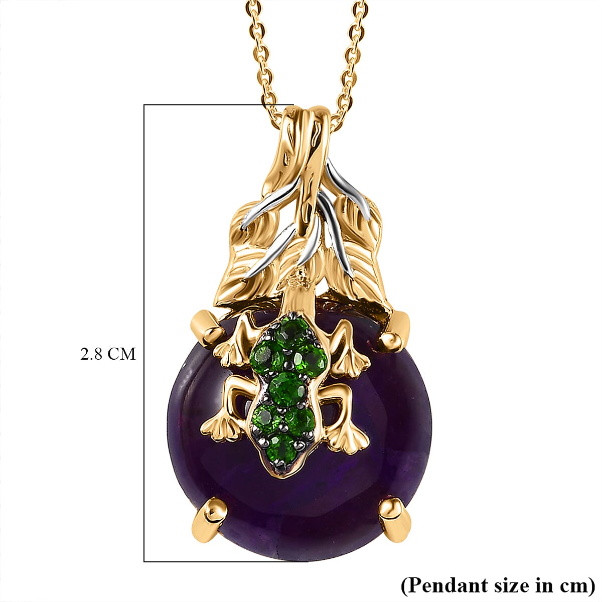 GP Italian Garden Collection - Amethyst & Natural Chrome Diopside Pendant with Chain (Size 20) in 18K Vermeil Yellow Gold Plated Sterling Silver 11.46 Ct, Silver Wt. 7.00 Gms