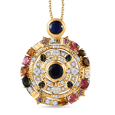 GP Celestial Dream Collection - Masoala Sapphire & Multi Gemstone Pendant with Chain (Size 20) in Platinum Overlay Sterling Silver 4.85 Ct, Silver Wt. 7.26 Gms