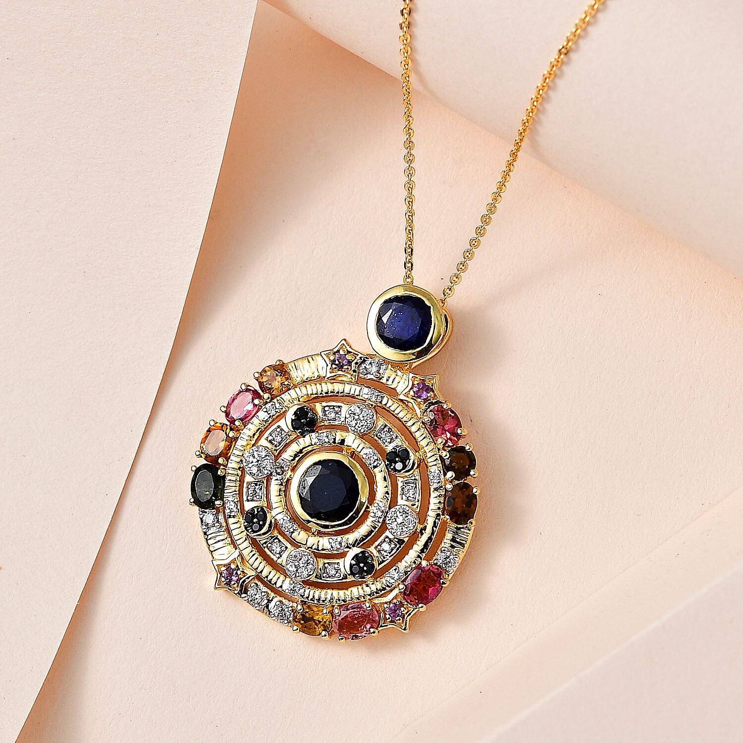 GP Celestial Dream Collection - Masoala Sapphire & Multi Gemstone Pendant with Chain (Size 20) in Platinum Overlay Sterling Silver 4.85 Ct, Silver Wt. 7.26 Gms