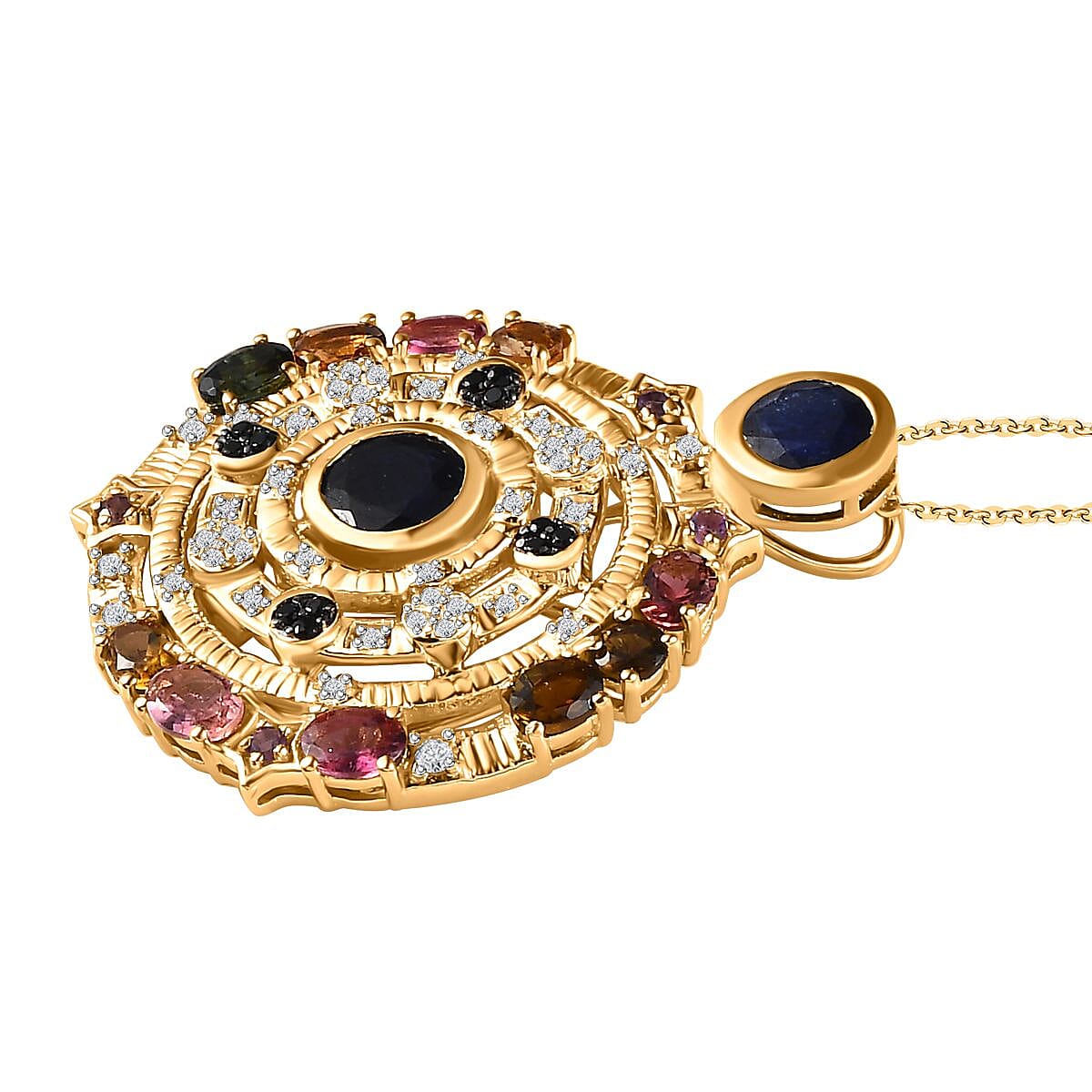 GP Celestial Dream Collection - Masoala Sapphire & Multi Gemstone Pendant with Chain (Size 20) in Platinum Overlay Sterling Silver 4.85 Ct, Silver Wt. 7.26 Gms