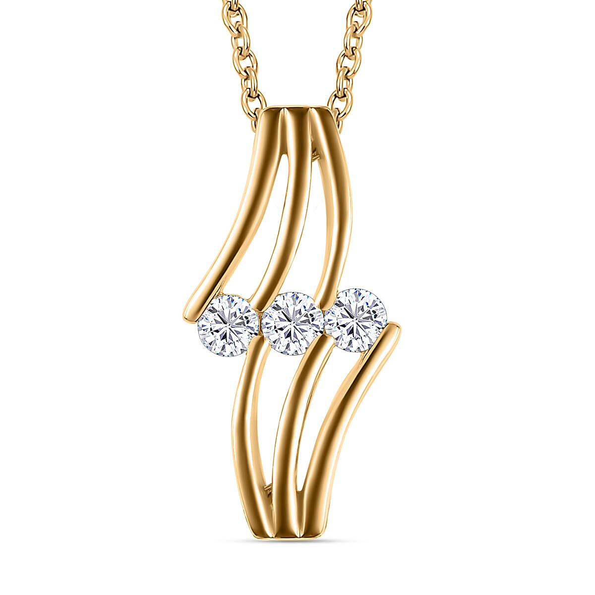 NY Closeout- Cubic Zirconia Pendant with Chain (Size 20) in 14K Gold Overlay Sterling Silver 1.35 Ct.