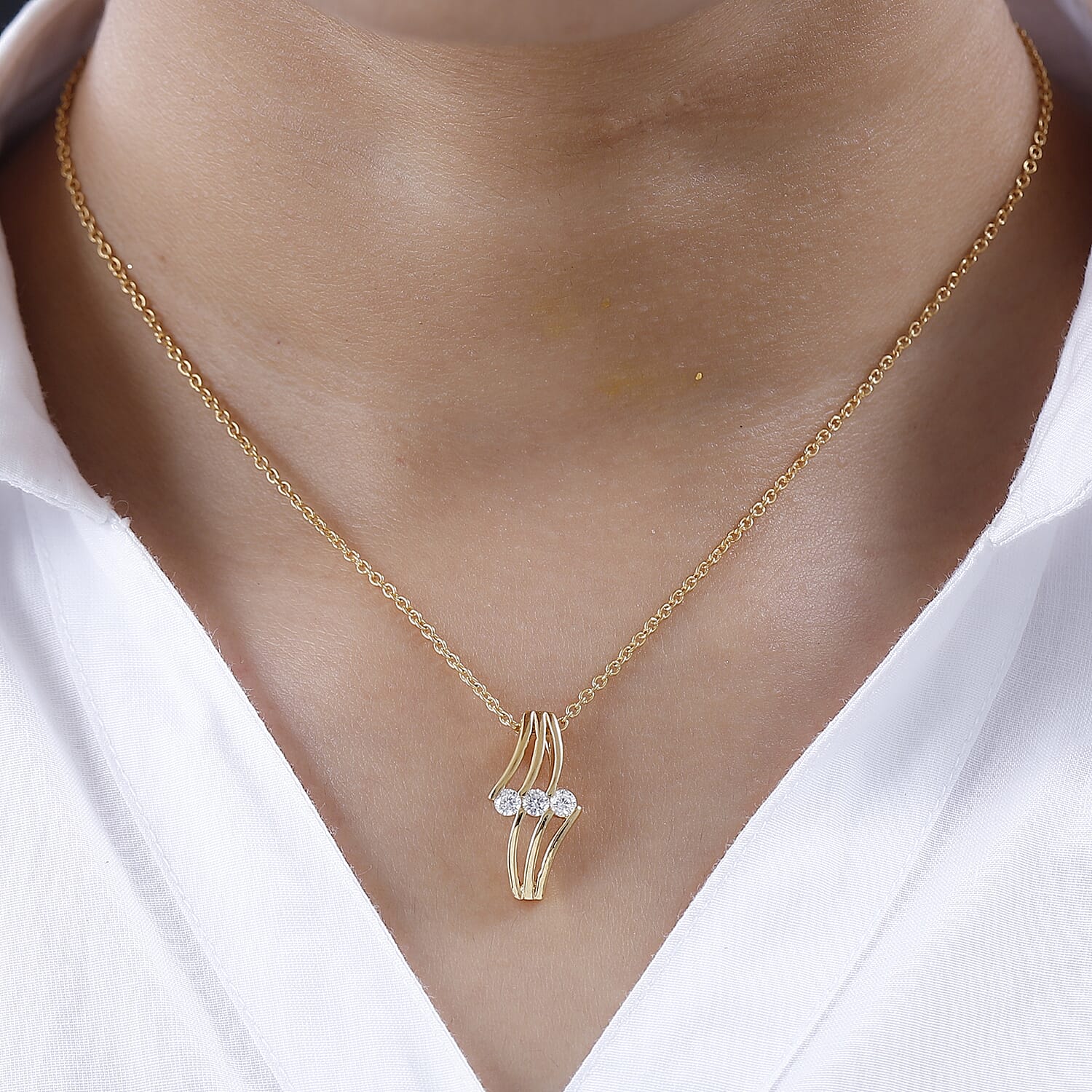 NY Closeout- Cubic Zirconia Pendant with Chain (Size 20) in 14K Gold Overlay Sterling Silver 1.35 Ct.