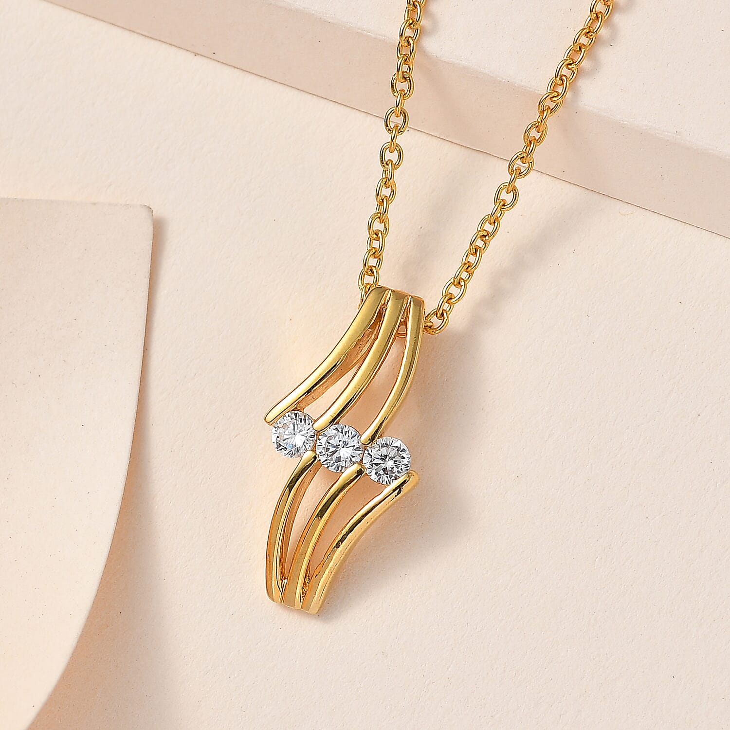 NY Closeout- Cubic Zirconia Pendant with Chain (Size 20) in 14K Gold Overlay Sterling Silver 1.35 Ct.