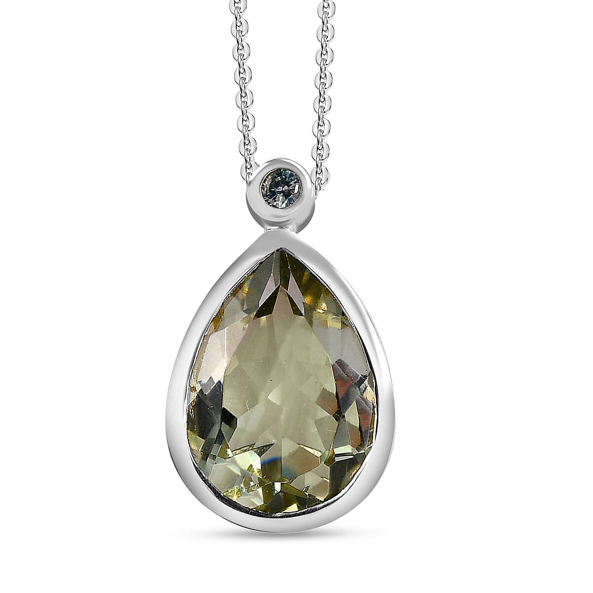 Prasiolite and Green Sapphire Pendant with Chain (Size 20) in Platinum Overlay Sterling Silver 4.87 Ct.