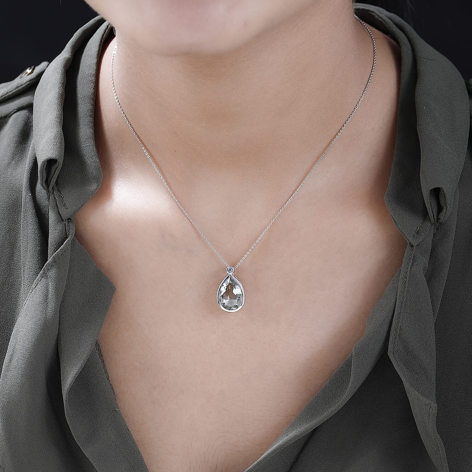 Prasiolite and Green Sapphire Pendant with Chain (Size 20) in Platinum Overlay Sterling Silver 4.87 Ct.