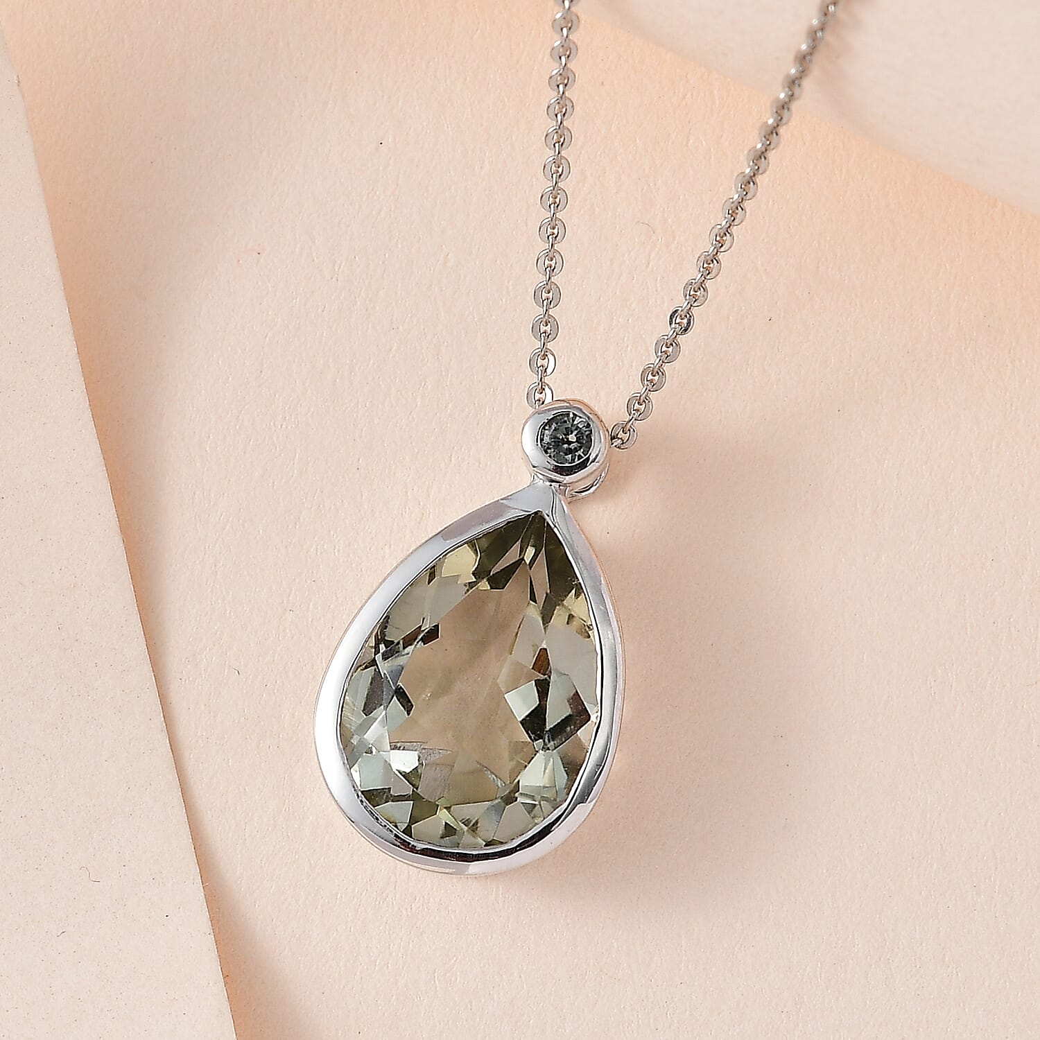 Prasiolite and Green Sapphire Pendant with Chain (Size 20) in Platinum Overlay Sterling Silver 4.87 Ct.