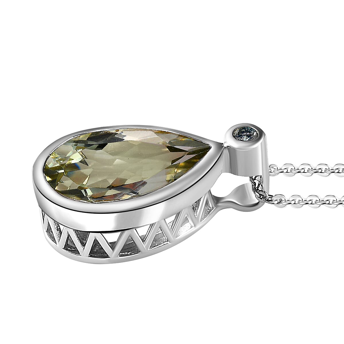 Prasiolite and Green Sapphire Pendant with Chain (Size 20) in Platinum Overlay Sterling Silver 4.87 Ct.