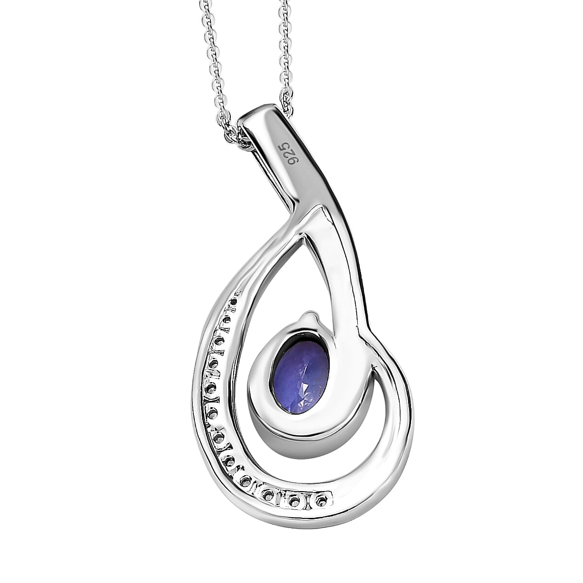 Tanzanite & Natural Zircon Swirl Pendant with Chain (Size 20) in Two-Tone Plated Sterling Silver
