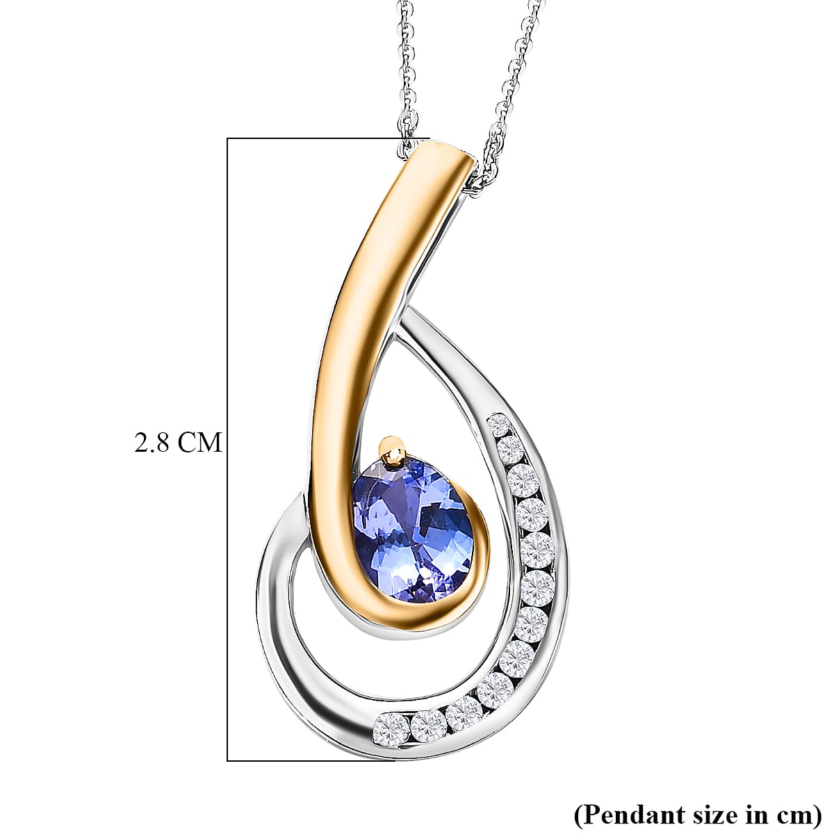 Tanzanite & Natural Zircon Swirl Pendant with Chain (Size 20) in Two-Tone Plated Sterling Silver