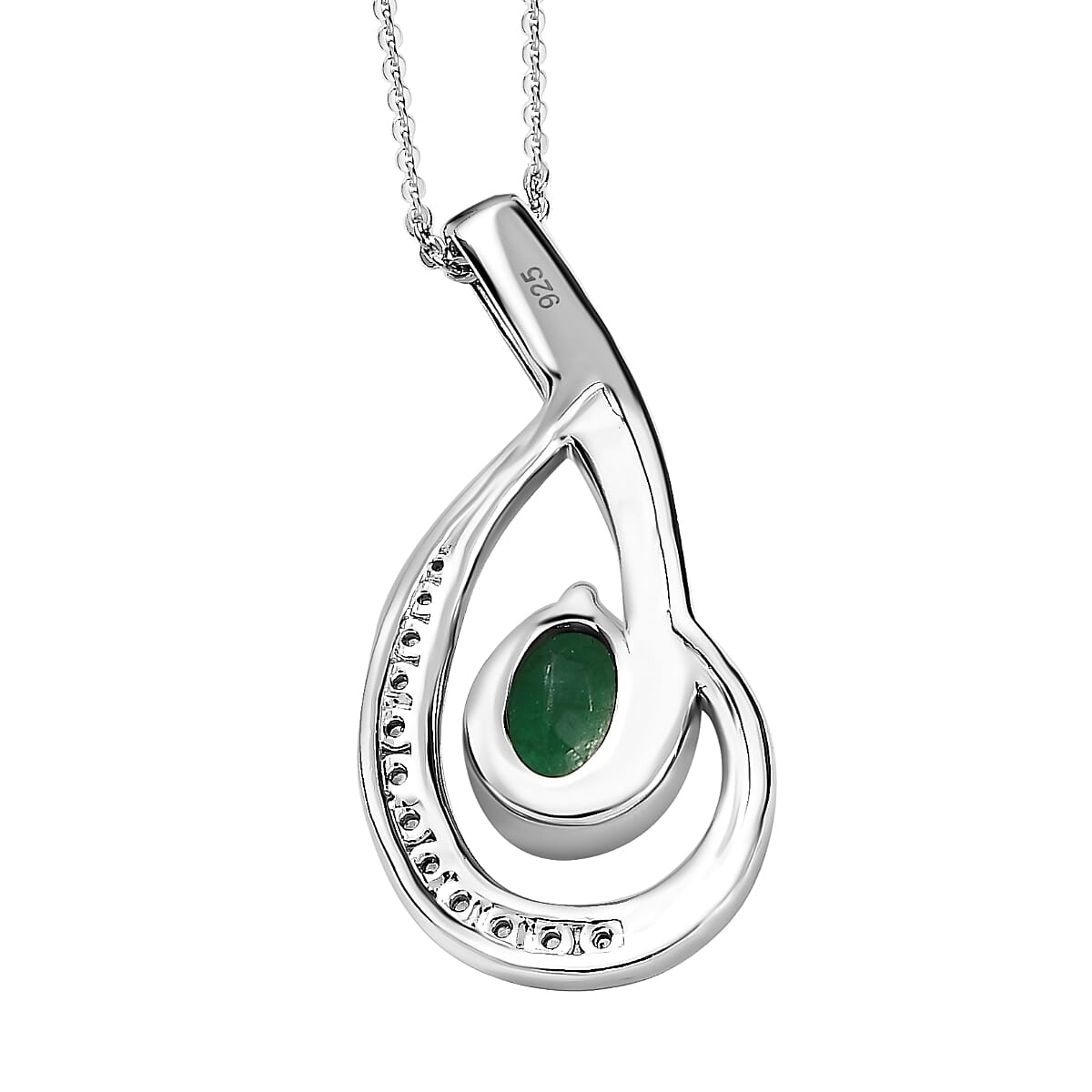 Emerald & Natural Zircon Swirl Pendant with Chain (Size 20) in Two-Tone Plated Sterling Silver