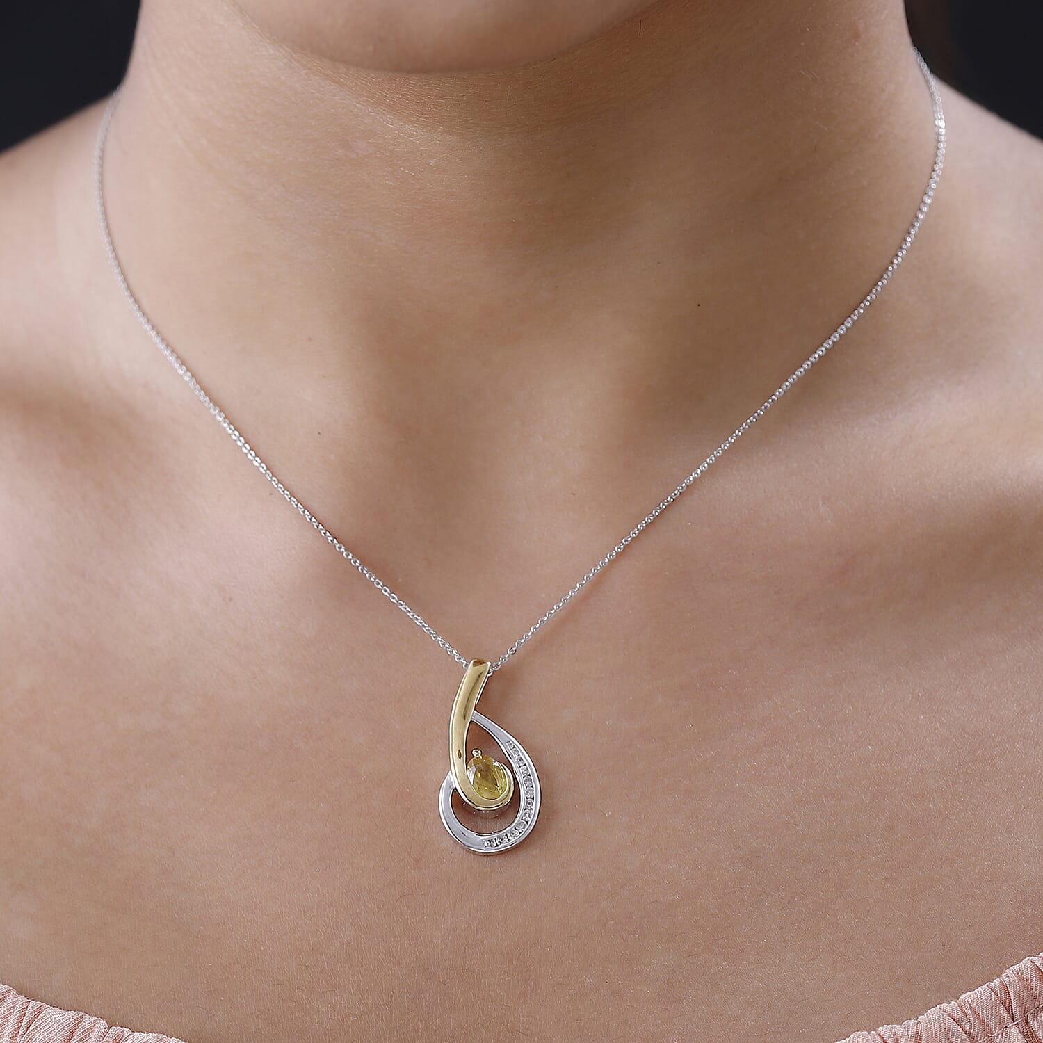 Yellow Sapphire & Natural Zircon Pendant with Chain (Size 20) in Platinum Overlay Sterling Silver