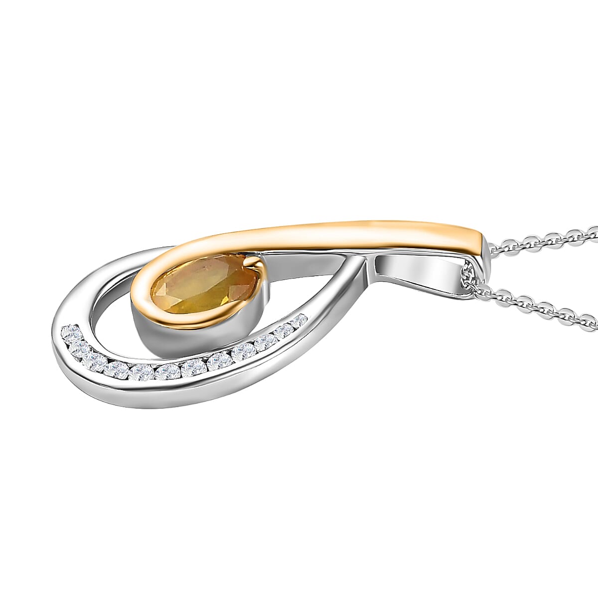 Yellow Sapphire & Natural Zircon Pendant with Chain (Size 20) in Platinum Overlay Sterling Silver