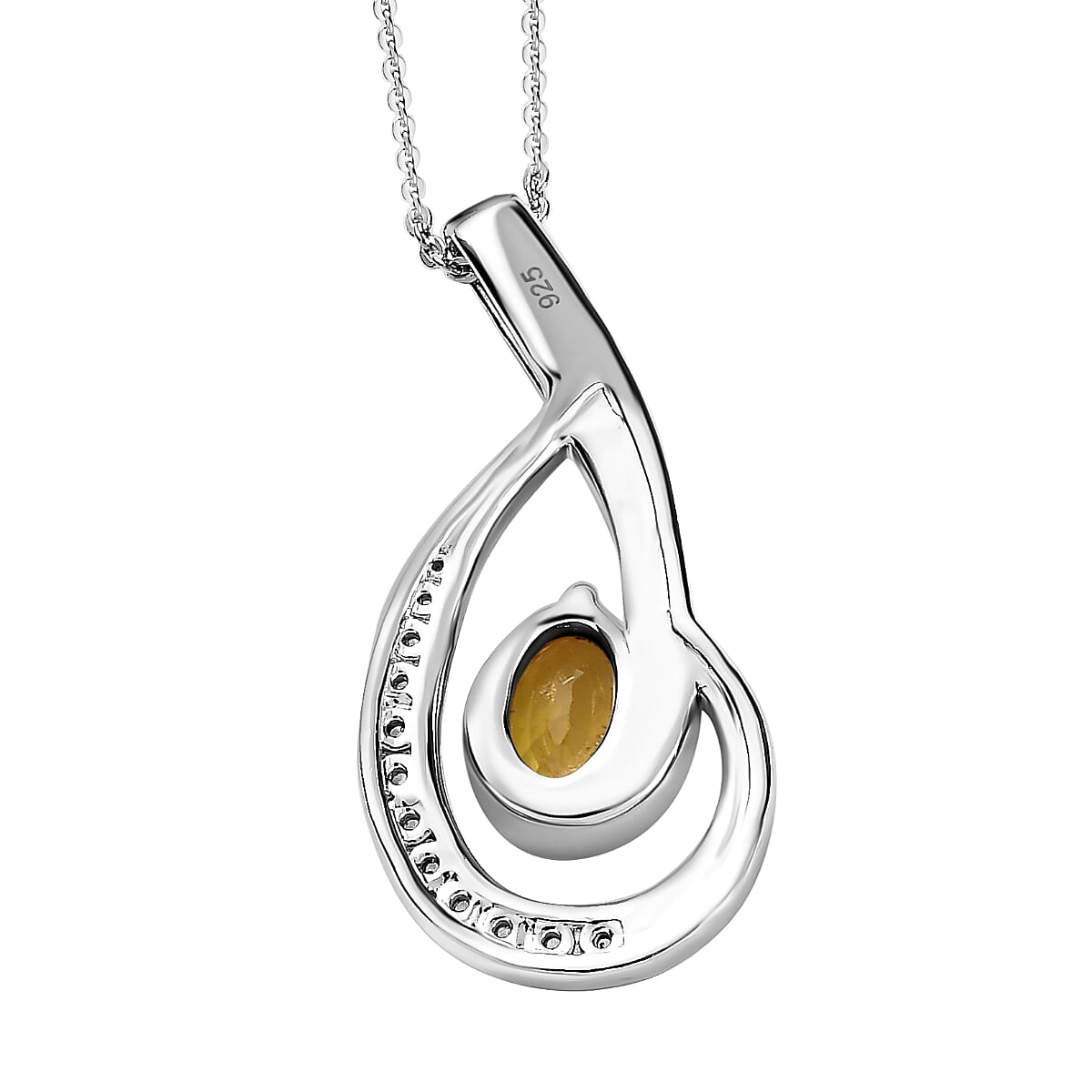 Yellow Sapphire & Natural Zircon Pendant with Chain (Size 20) in Platinum Overlay Sterling Silver